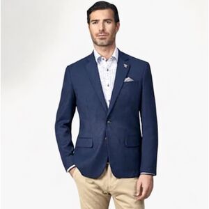 MISH MASH London Linen Cotton 2-Button Front Navy Blue Blazer Jacket Sport Coat
